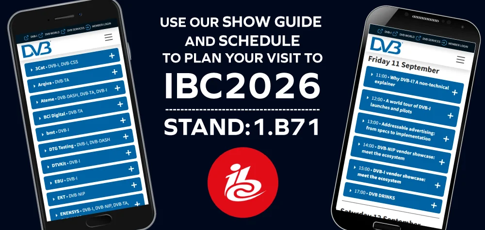 DVB IBC2026 show guide displayed on mobile phones